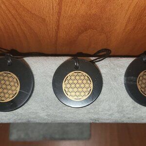 3 PACK! SALE Shungite Stone Flower of Life Pendant Paint EMF Shield Protection
